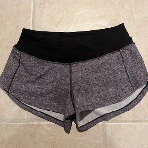 Lululemon Heather Grey Speed up shorts. low rise size 0